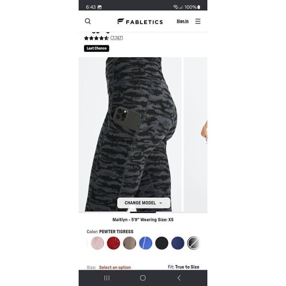 New Small Fabletic Tigress Therma Flex High Waist Cold Weather Leggings w Pocket - Picture 3 of 8